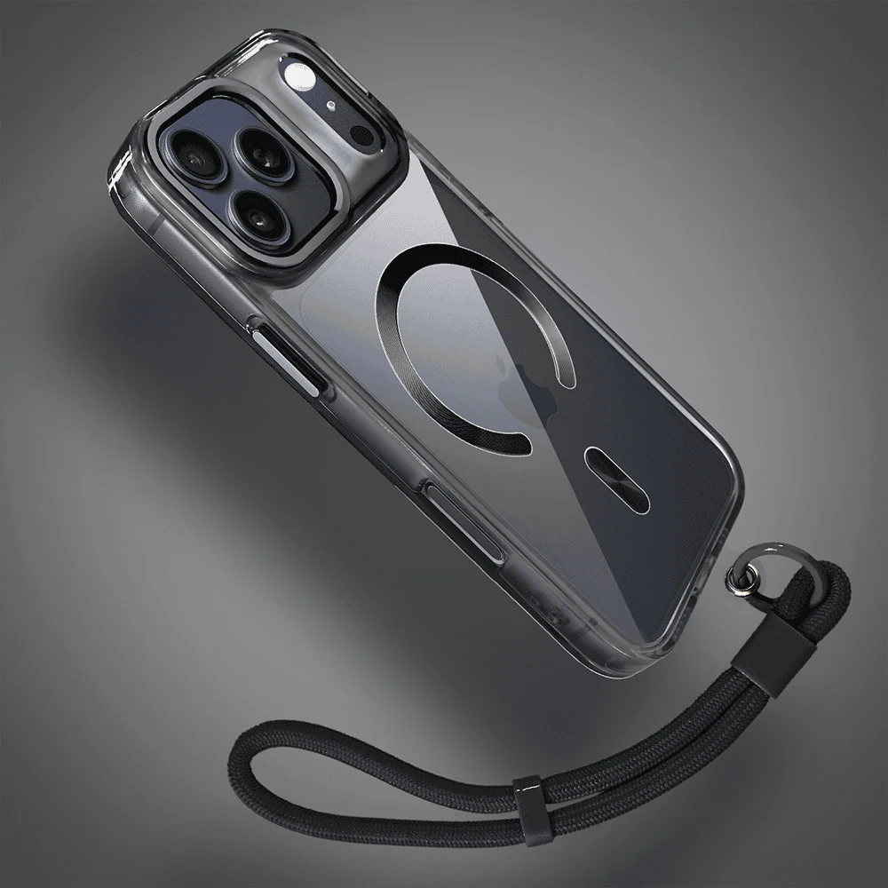 Etui do iPhone 17 Pro Super Hybrid z MagSafe, twardy tył, metalowe ozdoby, czarne (6)