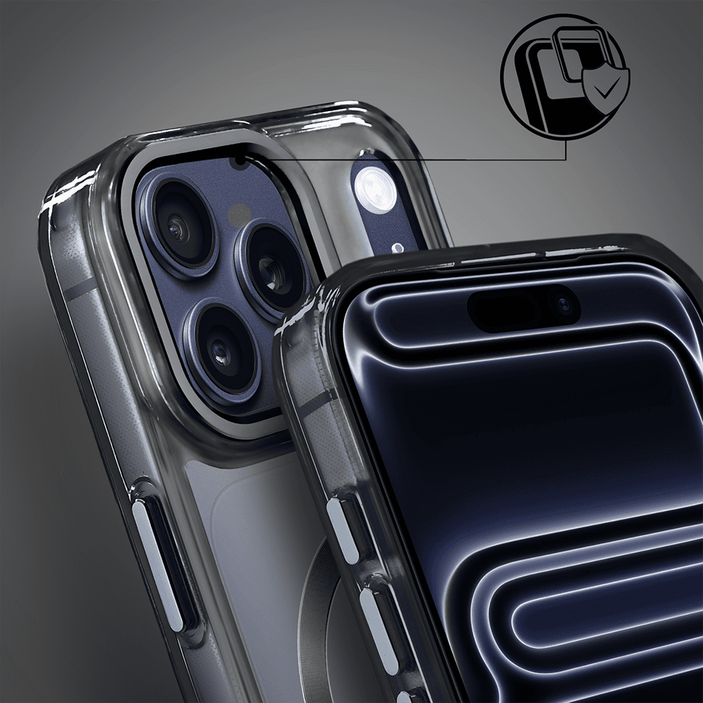 Etui do iPhone 17 Pro Super Hybrid z MagSafe, twardy tył, metalowe ozdoby, czarne (7)