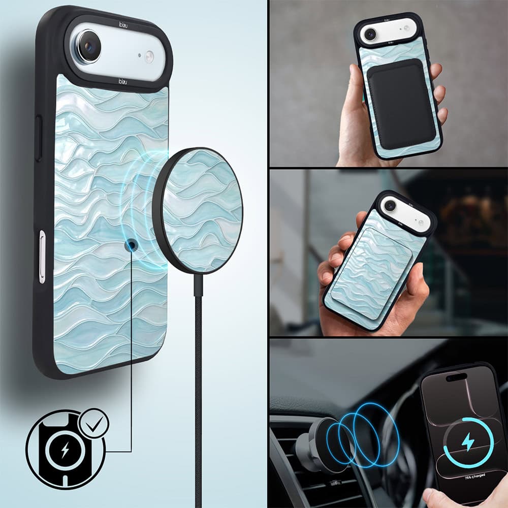 Etui do iPhone Air IBIZU DropGuard Matt z MagSafe, RIVIERA, Aqua Glass, Błękitne Fale (4)