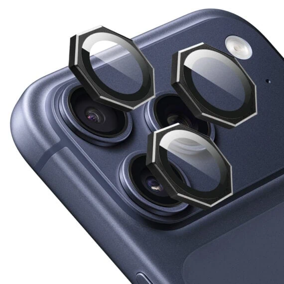 Metalowa osłona obiektywów szkło na aparat iPhone 17Pro czarny-1