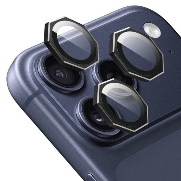 Metalowa osłona obiektywów szkło na aparat iPhone 17Pro czarny-1