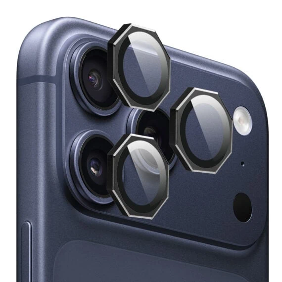 Metalowa osłona obiektywów szkło na aparat iPhone 17Pro czarny-2