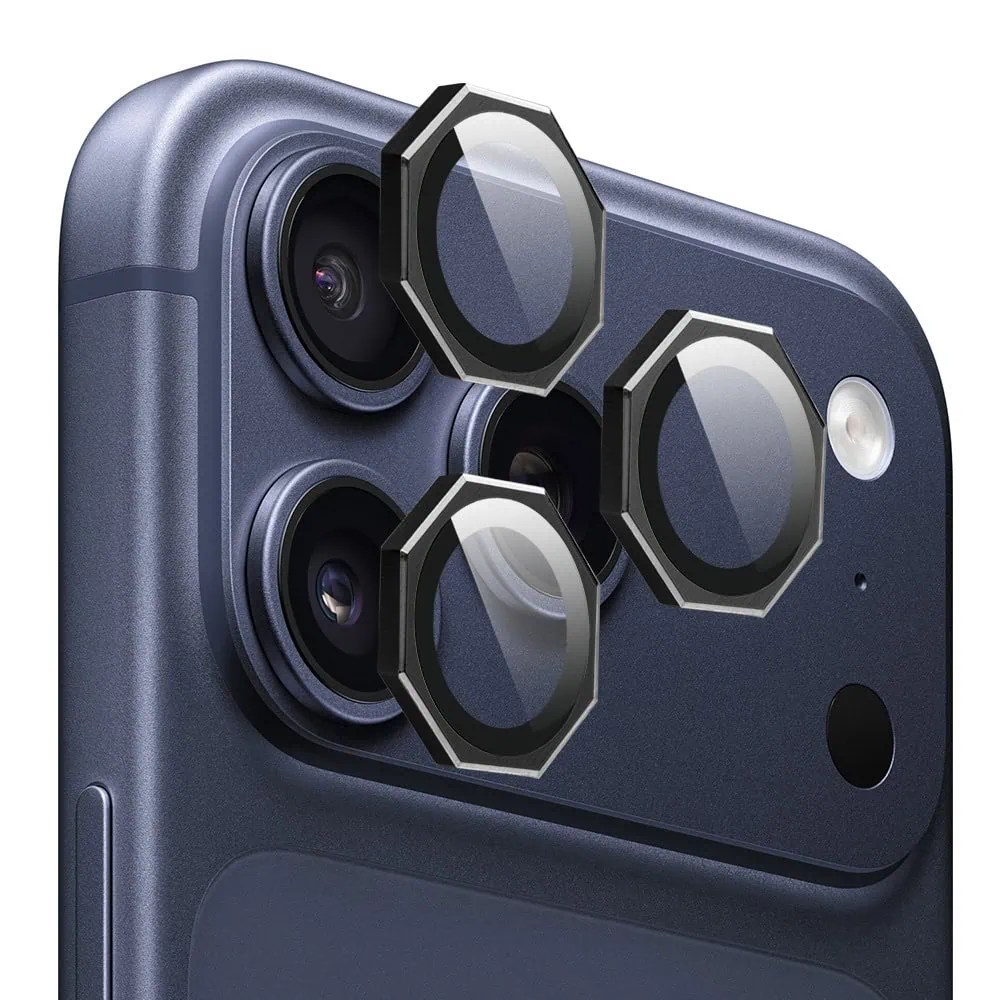 Metalowa osłona obiektywów szkło na aparat iPhone 17Pro czarny-2