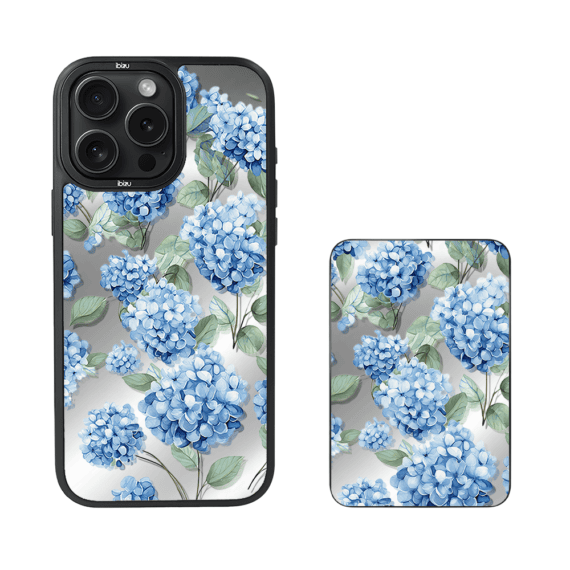 Zestaw IBIZU do iPhone 14 Pro Max etui i powerbank, Relief Garden, Szafirowa hortensja (4)