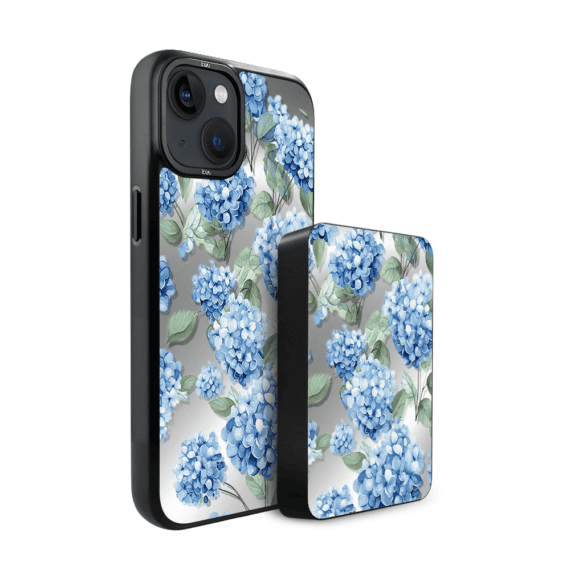 Zestaw IBIZU do iPhone 14 etui i powerbank, Relief Garden, Szafirowa hortensja (2)
