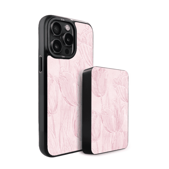 Zestaw IBIZU do iPhone 15 Pro Max etui i powerbank, Relief Garden, Tulipanowy fresk (3)