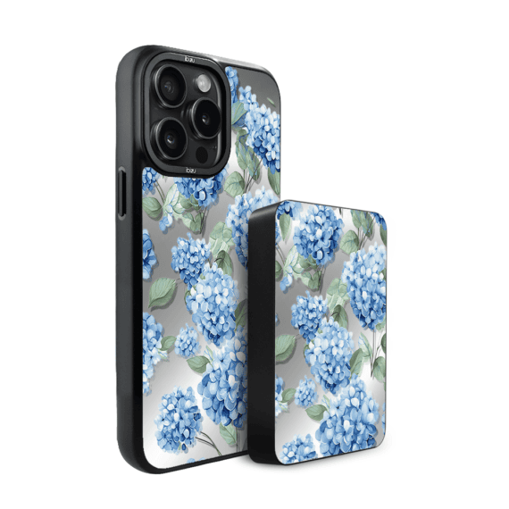 Zestaw IBIZU do iPhone 15 Pro etui i powerbank, Relief Garden, Szafirowa hortensja (3)