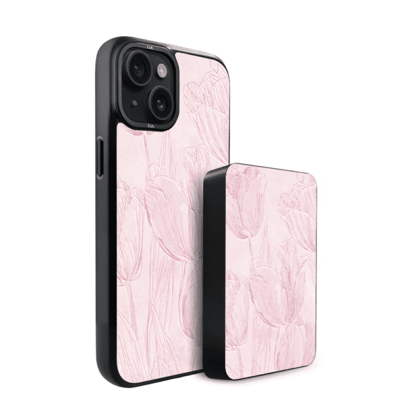 Zestaw IBIZU do iPhone 15: etui i powerbank, Relief Garden, Tulipanowy fresk