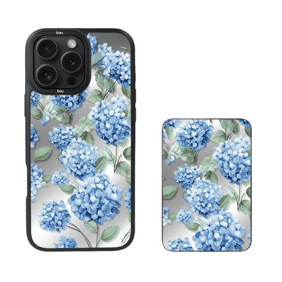 Zestaw IBIZU do iPhone 16 Pro Max etui i powerbank, Relief Garden, Szafirowa hortensja (5)