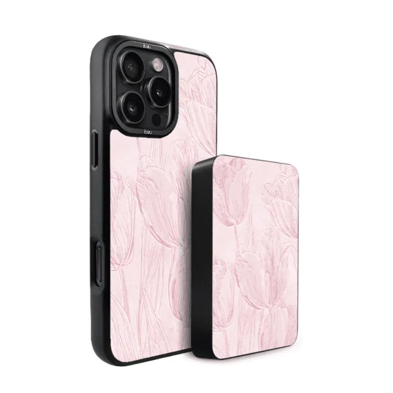 Zestaw IBIZU do iPhone 16 Pro Max etui i powerbank, Relief Garden, Tulipanowy fresk (2)