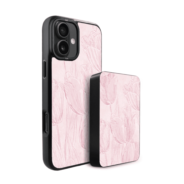 Zestaw IBIZU do iPhone 16: etui i powerbank, Relief Garden, Tulipanowy fresk