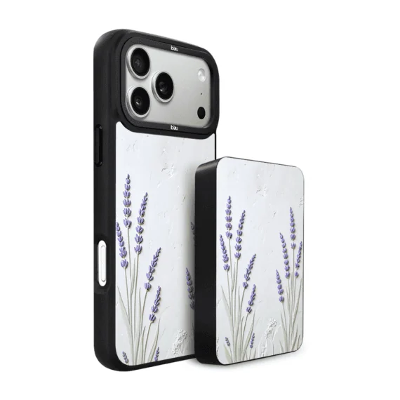 Zestaw-IBIZU-do-iPhone-17-Pro-Max-etui-i-powerbank-Relief-Garden-Prowansalska-lawenda