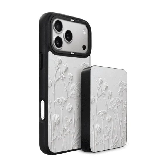 Zestaw-IBIZU-do-iPhone-17-Pro-Max-etui-i-powerbank-Relief-Garden-Suszone-kwiaty-polne