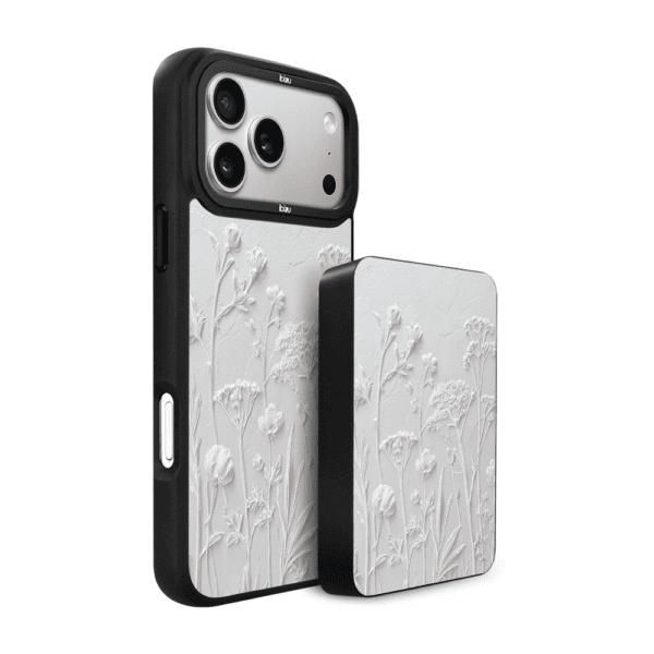 Zestaw IBIZU do iPhone 17 Pro Max: etui i powerbank, Relief Garden, Suszone kwiaty polne