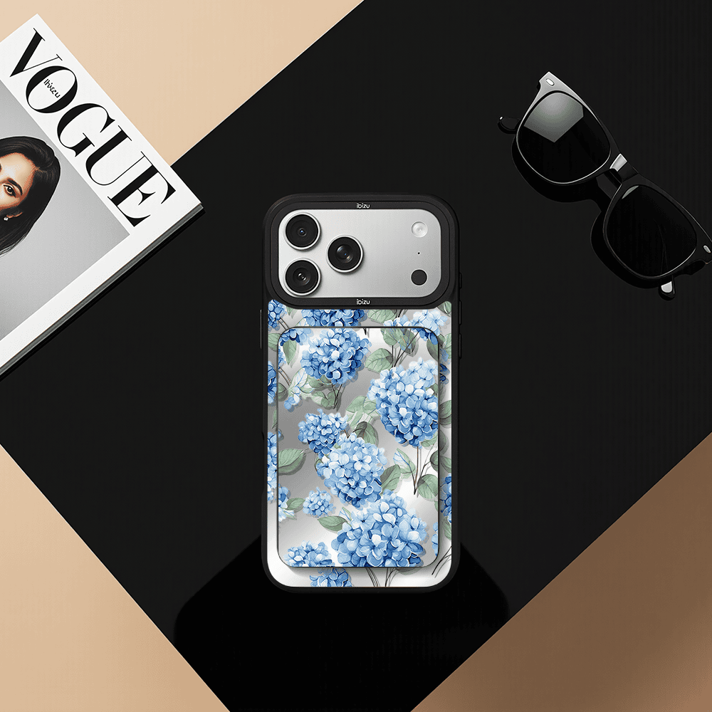 Zestaw IBIZU do iPhone 17 Pro Max etui i powerbank, Relief Garden, Szafirowa hortensja,nowa (4)