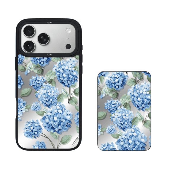 Zestaw IBIZU do iPhone 17 Pro Max etui i powerbank, Relief Garden, Szafirowa hortensja,nowa (5)