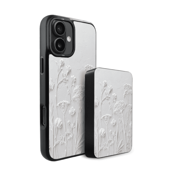 Zestaw IBIZU do iPhone 17: etui i powerbank, Relief Garden, Suszone kwiaty polne