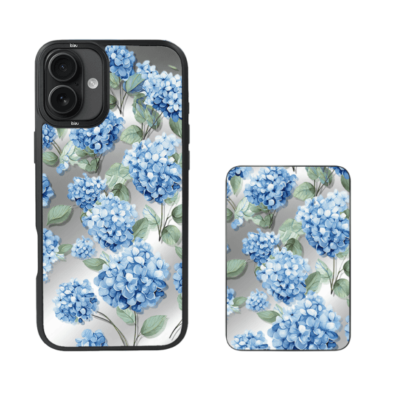 Zestaw IBIZU do iPhone 17 etui i powerbank, Relief Garden, Szafirowa hortensja (1)