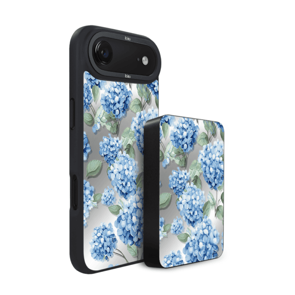 Zestaw IBIZU do iPhone Air: etui i powerbank, Relief Garden, Szafirowa hortensja