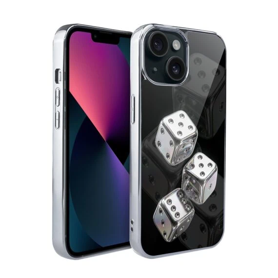 Etui do iPhone 13, Elite Glass, szklany tył, Nocturne, Kości do gry, srebrne (4)