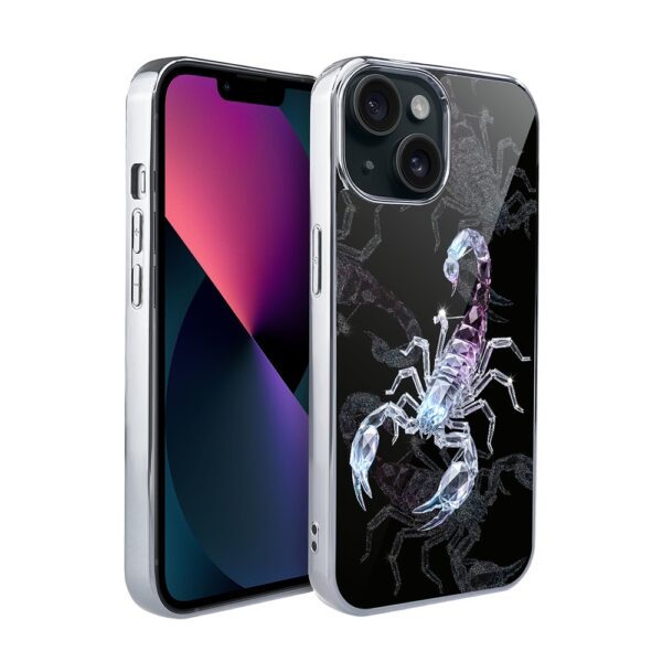 Etui do iPhone 13, Elite Glass, szklany tył,  Nocturne, Kryształowy skorpion, srebrne