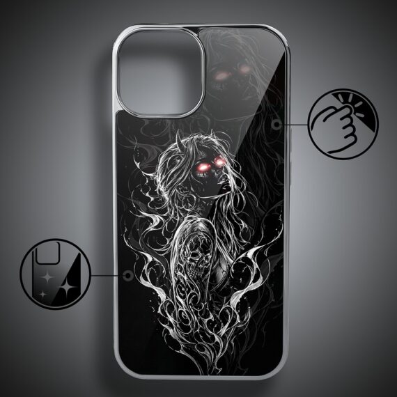 Etui do iPhone 14, Elite Glass, szklany tył, Nocturne, Lilith, srebrne (5)