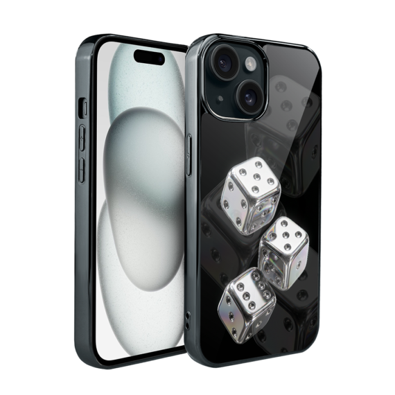 Etui do iPhone 15, Elite Glass, szklany tył, Nocturne, Kości do gry, czarne (4)
