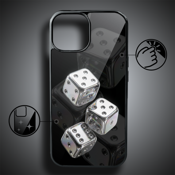 Etui do iPhone 15, Elite Glass, szklany tył, Nocturne, Kości do gry, czarne (5)