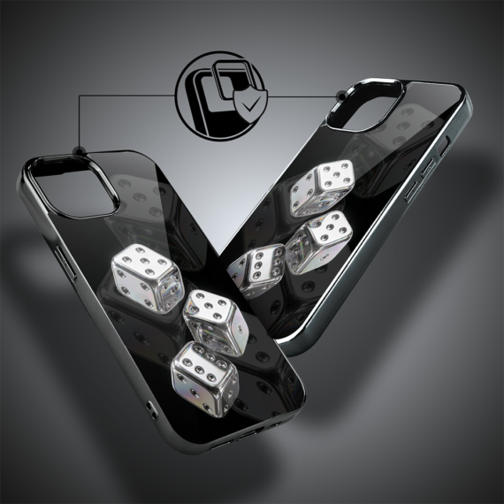 Etui do iPhone 15, Elite Glass, szklany tył, Nocturne, Kości do gry, czarne (7)