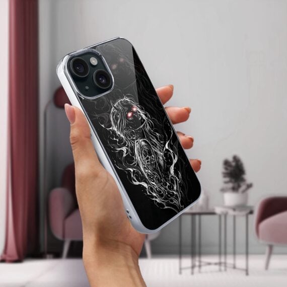 Etui do iPhone 15, Elite Glass, szklany tył, Nocturne, Lilith, srebrne (4)