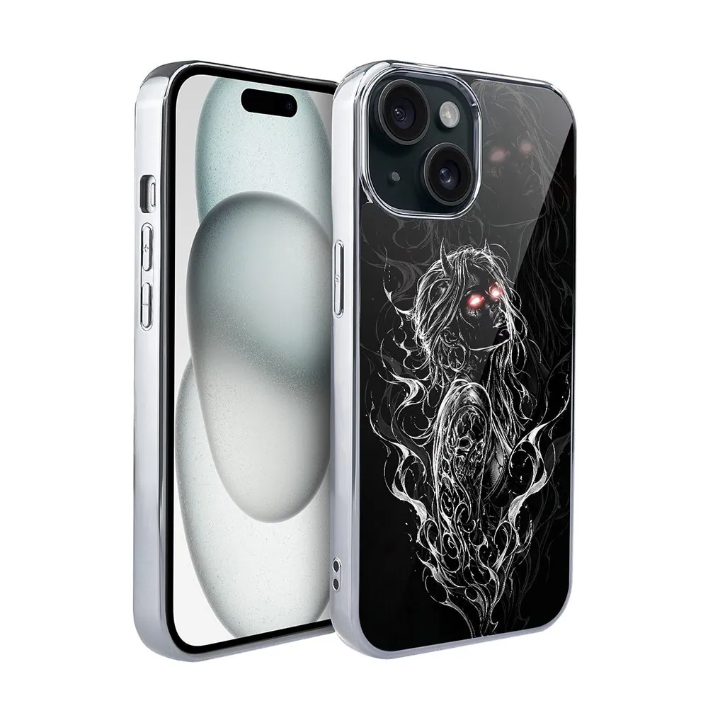 Etui do iPhone 15, Elite Glass, szklany tył,  Nocturne, Lilith, srebrne