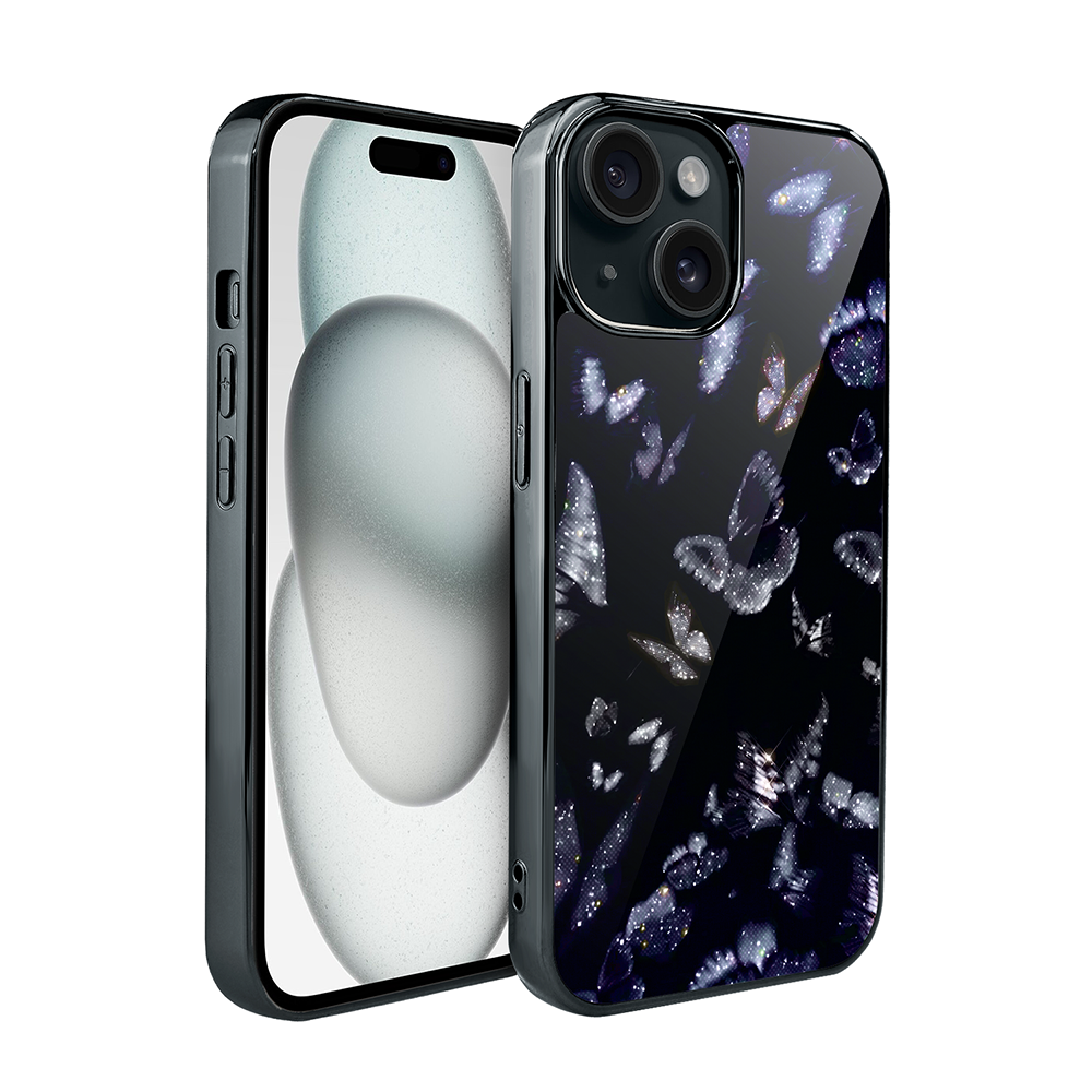 Etui do iPhone 15, Elite Glass, szklany tył, Nocturne, Nocne motyle, czarne (4)