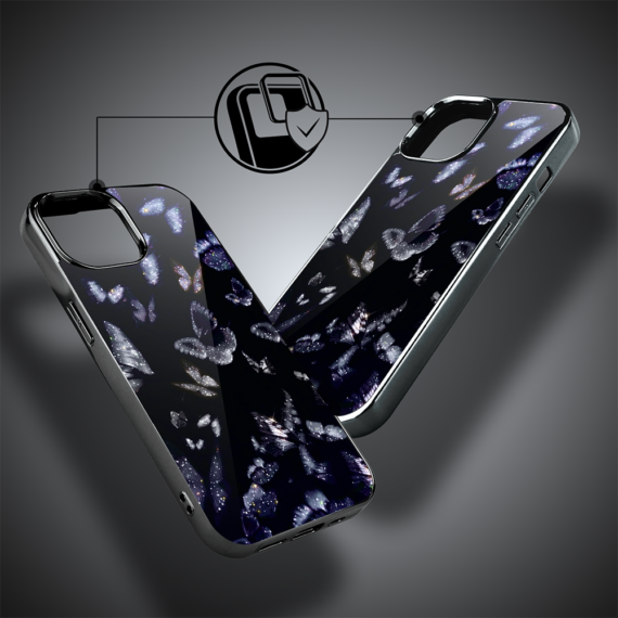Etui do iPhone 15, Elite Glass, szklany tył, Nocturne, Nocne motyle, czarne (7)