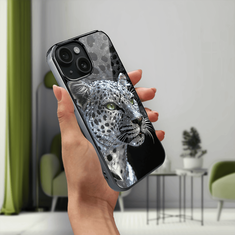 Etui do iPhone 15, Elite Glass, szklany tył, Nocturne, Oczy pantery, czarne (1)