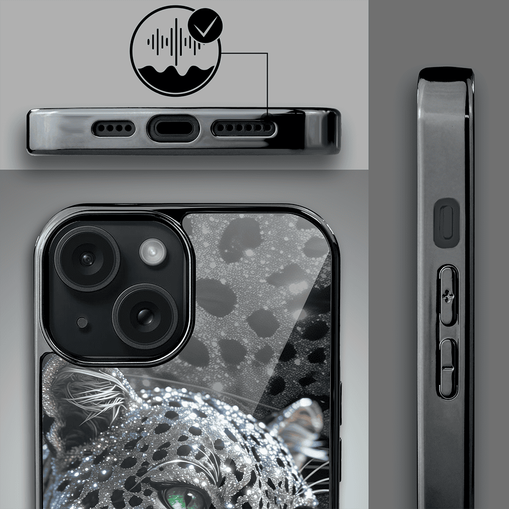 Etui do iPhone 15, Elite Glass, szklany tył, Nocturne, Oczy pantery, czarne (2)