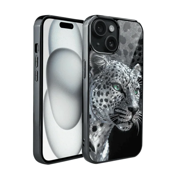 Etui do iPhone 15, Elite Glass, szklany tył, Nocturne, Oczy pantery, czarne (4)