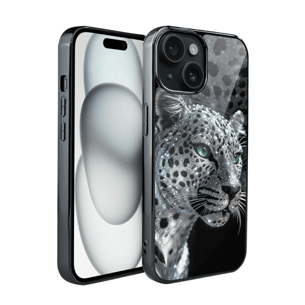 Etui do iPhone 15, Elite Glass, szklany tył, Nocturne, Oczy pantery, czarne