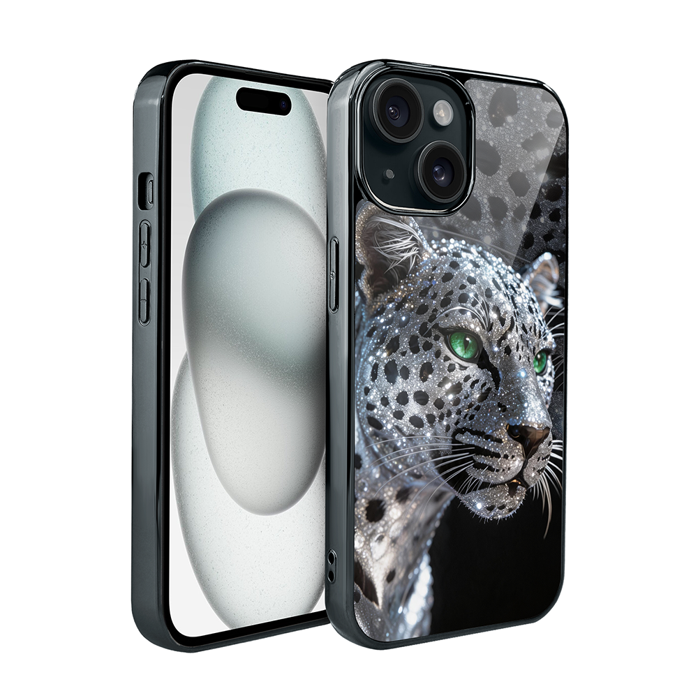 Etui do iPhone 15, Elite Glass, szklany tył, Nocturne, Oczy pantery, czarne