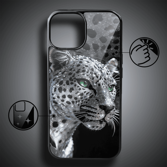 Etui do iPhone 15, Elite Glass, szklany tył, Nocturne, Oczy pantery, czarne (5)