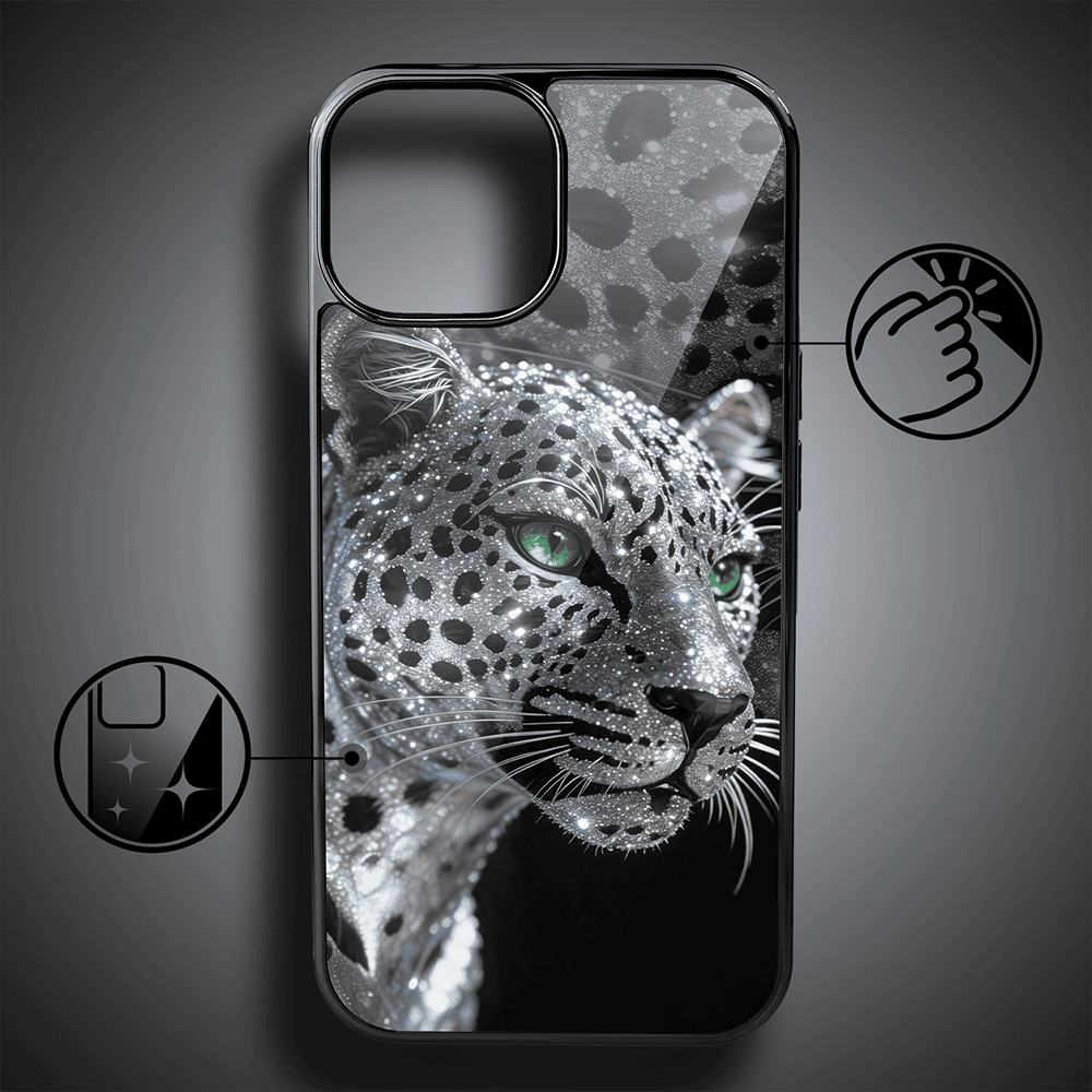 Etui do iPhone 15, Elite Glass, szklany tył, Nocturne, Oczy pantery, czarne (5)