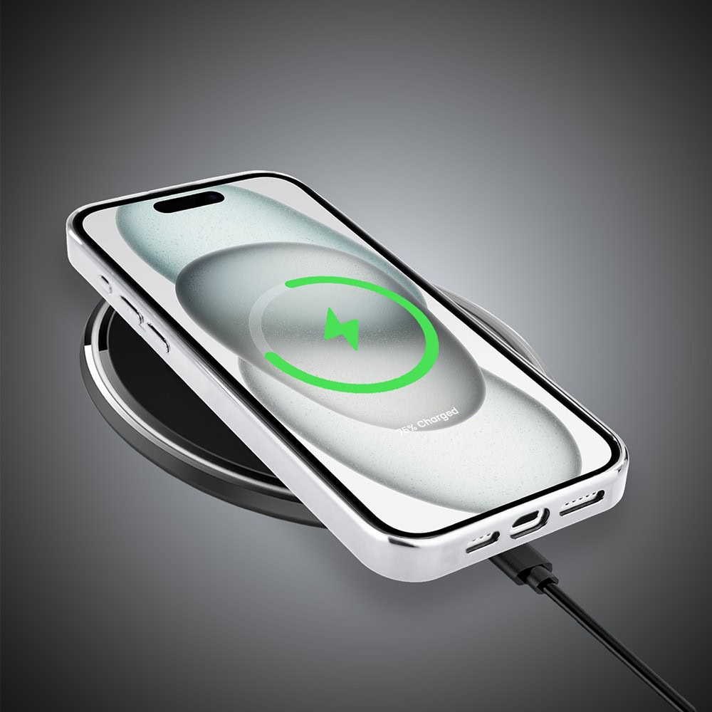 Etui do iPhone 15, Elite Glass, szklany tył, Nocturne, Uroboros - smoczy krąg, srebrne (6)