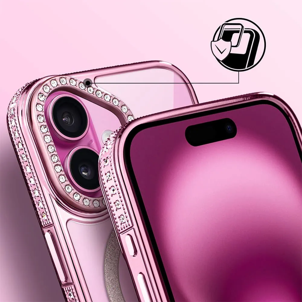 Etui do iPhone 16 Diadem Glow, przeźroczyste z MagSafe, błyszczące z podstawką, różowe (1)