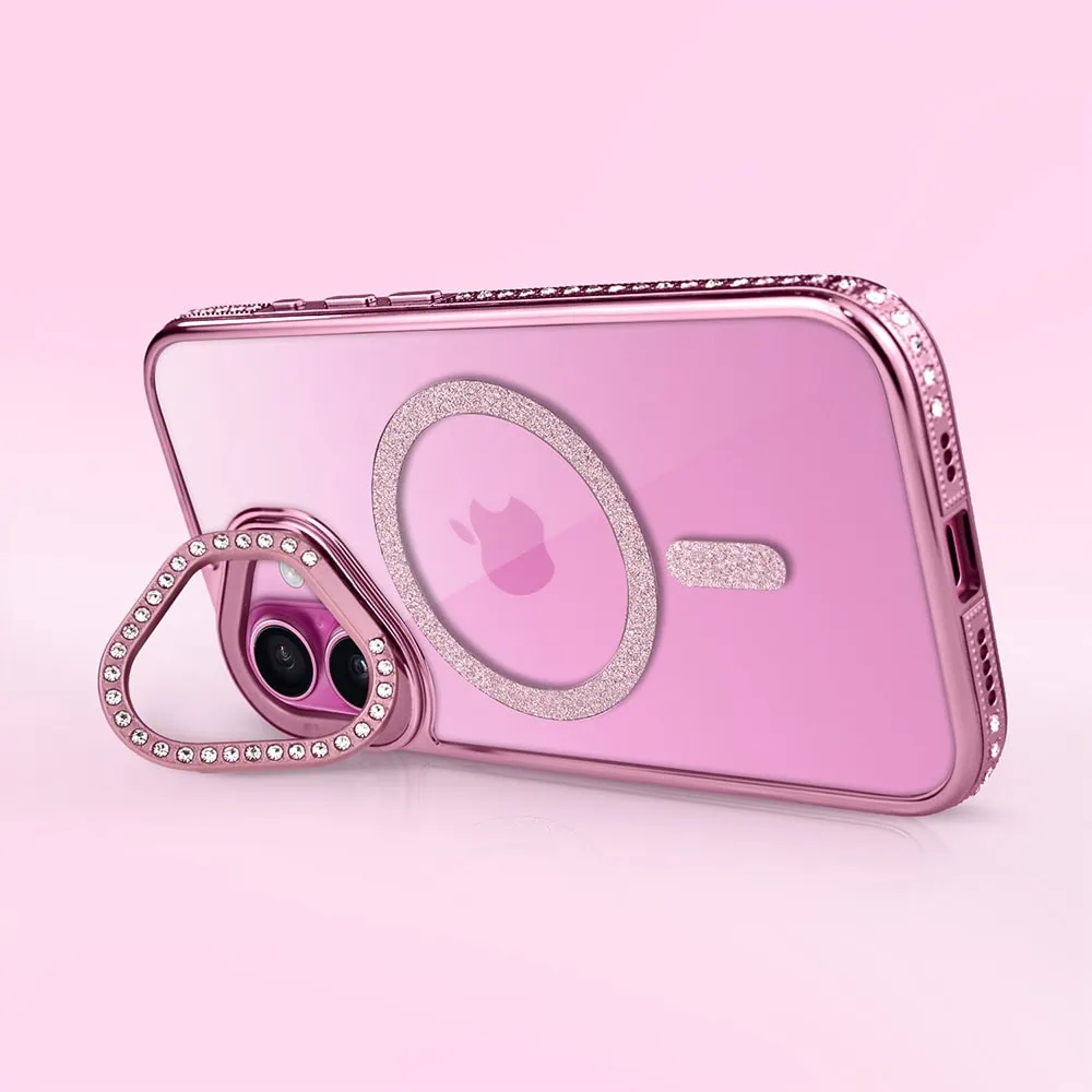 Etui do iPhone 16 Diadem Glow, przeźroczyste z MagSafe, błyszczące z podstawką, różowe (4)
