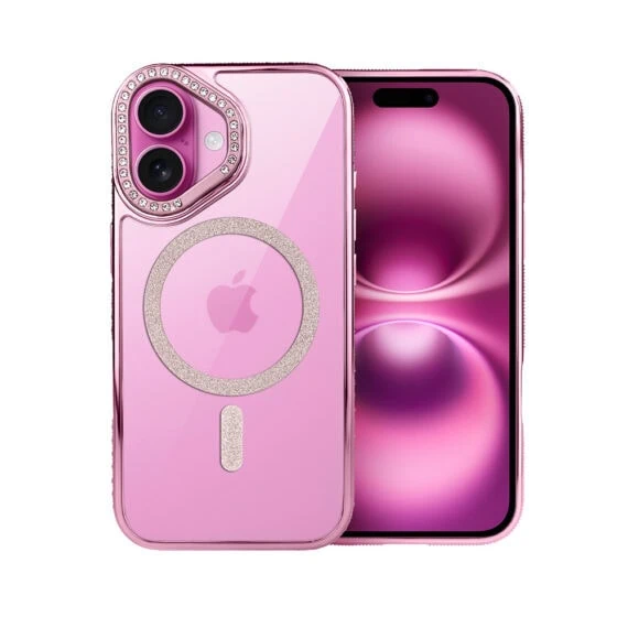Etui do iPhone 16 Diadem Glow, przeźroczyste z MagSafe, błyszczące z podstawką, różowe (5)