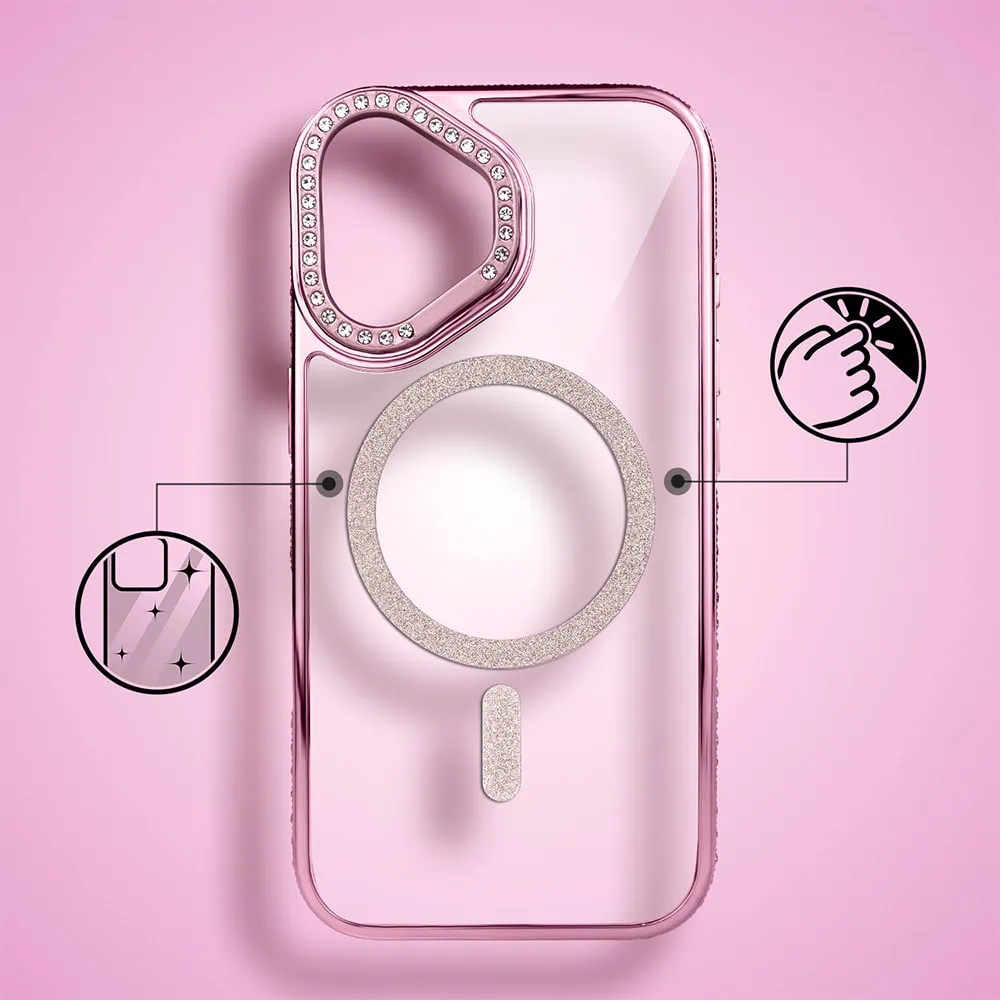 Etui do iPhone 16 Diadem Glow, przeźroczyste z MagSafe, błyszczące z podstawką, różowe (7)