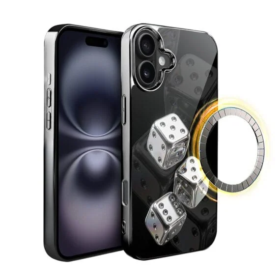 Etui do iPhone 16 , Elite Glass z MagSafe, szklany tył, Nocturne, Kości do gry, czarne (4)
