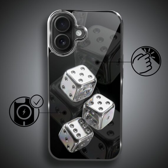Etui do iPhone 16 , Elite Glass z MagSafe, szklany tył, Nocturne, Kości do gry, czarne (5)