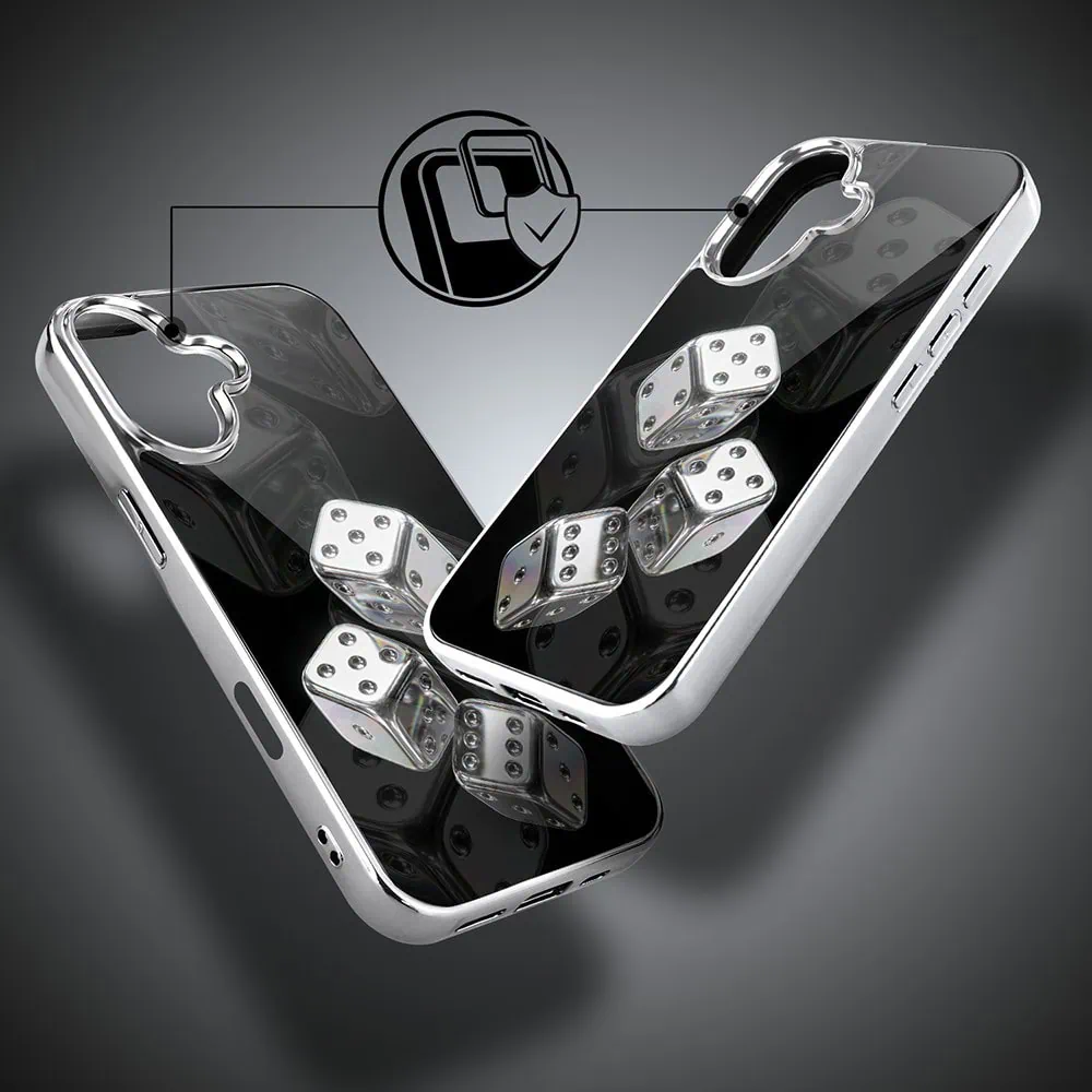 Etui do iPhone 16, Elite Glass z MagSafe, szklany tył, Nocturne, Kości do gry, srebrne (2)