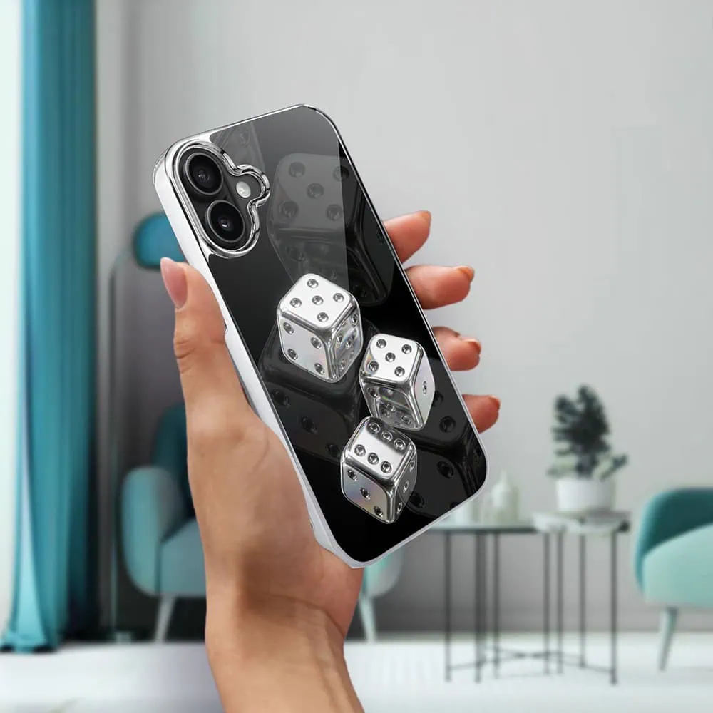 Etui do iPhone 16, Elite Glass z MagSafe, szklany tył, Nocturne, Kości do gry, srebrne (3)