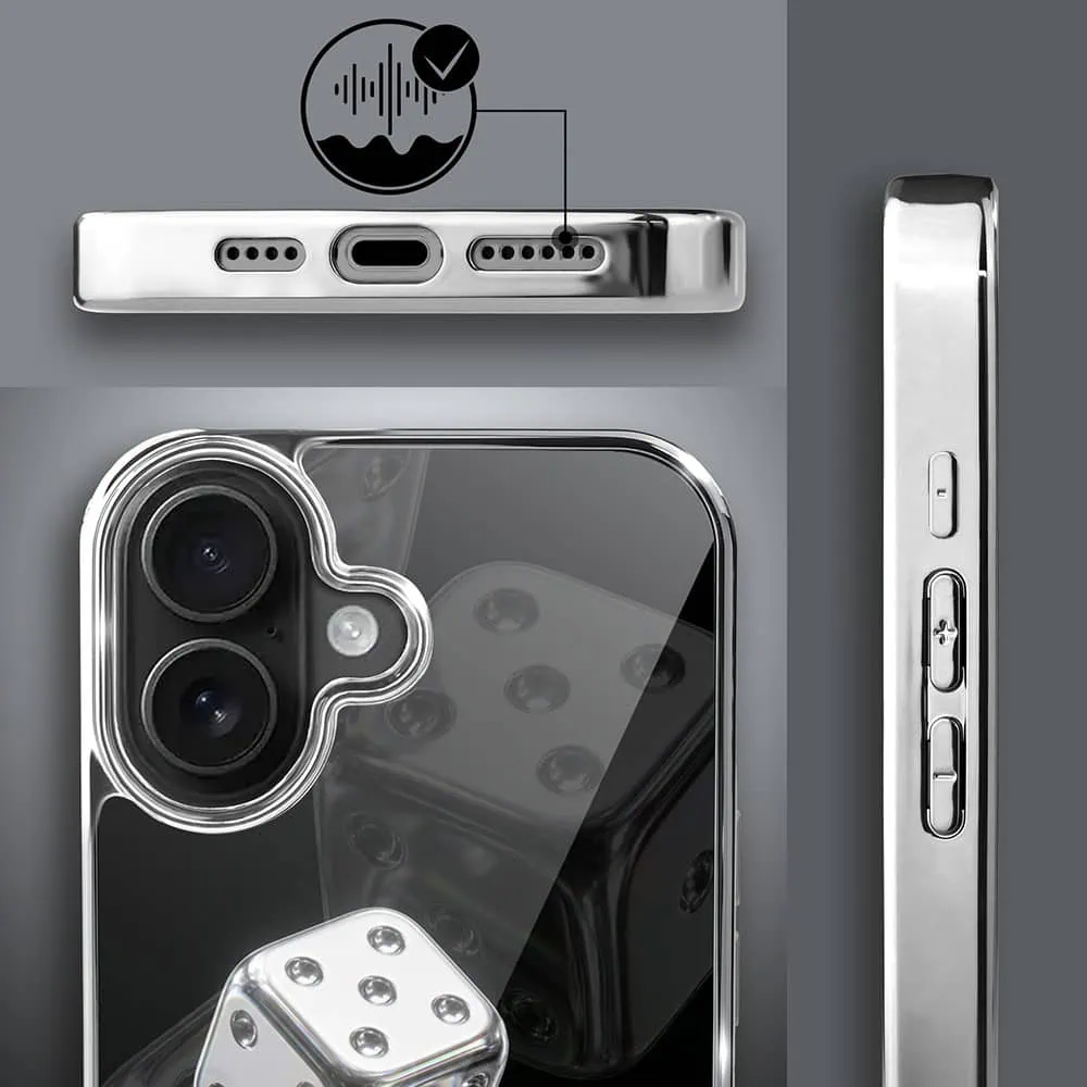 Etui do iPhone 16, Elite Glass z MagSafe, szklany tył, Nocturne, Kości do gry, srebrne (4)